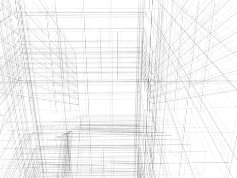 Abstract archticture. Wire-frame building on the white background