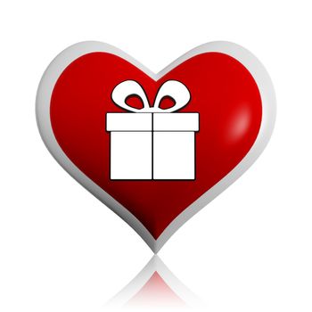 present box symbol - button, 3d red heart banner with text and gift sign, holiday concept