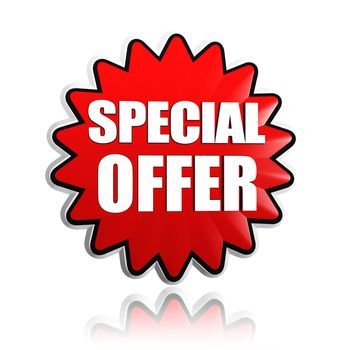 special offer button - 3d red star banner with white text, business concept