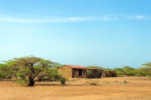 Rustic house made of mud in La Guajira, Colombia