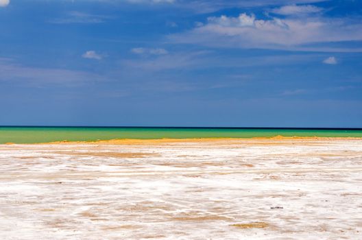 Coastal landscape with white salt in Manaure in La Guajira, Colombia