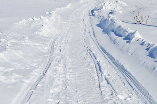 Close up of winter snowy road