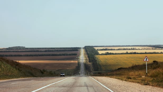 Wide highway and mountain. North Caucasus travel.