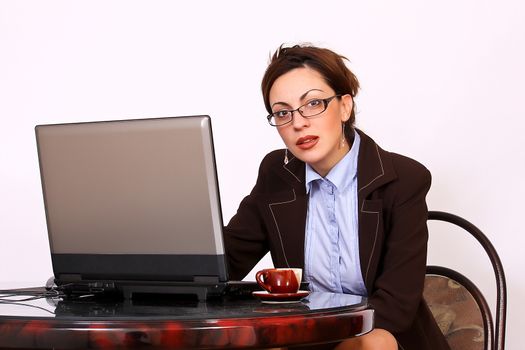 portrait of businesswoman working on lap top computer