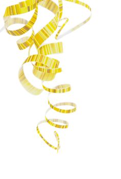 Striped Yellow Curly Hanging Party Streamers isolated on white background