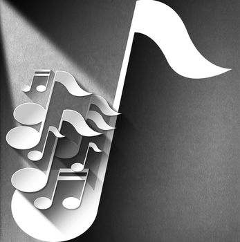 White and gray musical notes on white and gray velvet background with shadows