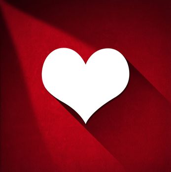 Stylized hearts in white paper on red velvet background with shadows