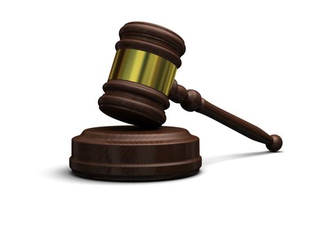 Wooden gavel isolated on white background, symbol of law and justice