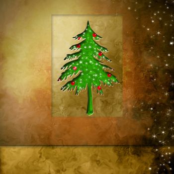 cute christmas tree on golden background with empty espace for text