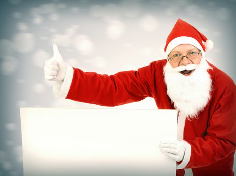 Toned photo of Happy Santa Claus with Blank Board