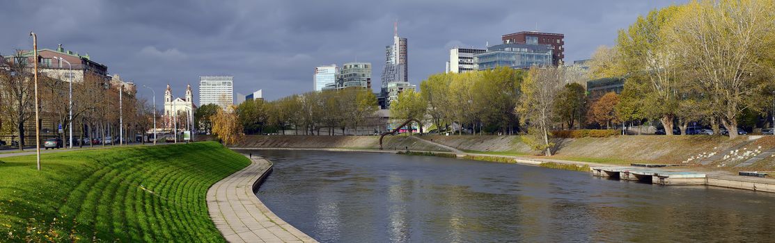 Panorama Neris river in autumn season at a Vilnius