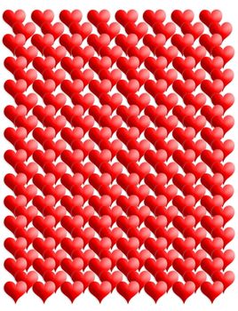 unusual texture from many red hearts on the white background