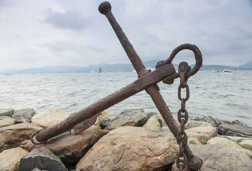 Anchor on Embankment in Saint-Tropez in autumn day