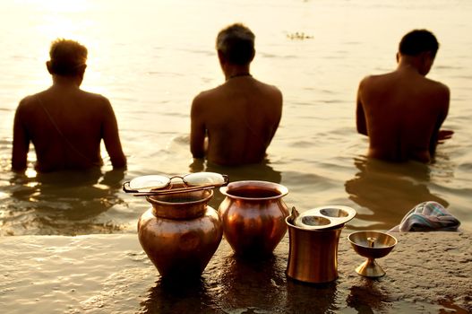 Morning ritual on the Ganges river, Varanasi, India