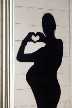 Silhouette of a pregnant woman in the background wall