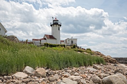 The Eastern Point Lighthouse serves the Gloucester Harbor in Massachusetts.