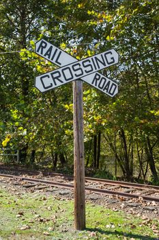 This large railroad crossing sign stands next to an unused track in North Carolina.