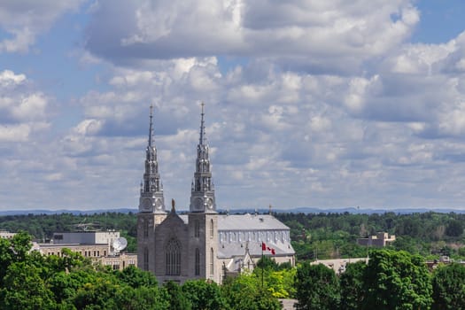  Notre-Dame Cathedral Basilica in a cloudy day in the summer, Ottawa, Ontario, Quebcec