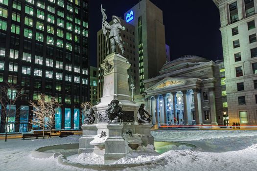 aisonneuve Monument, founder of Montreal, at Place d'Armes in Old Montreal in Quebec, Canada