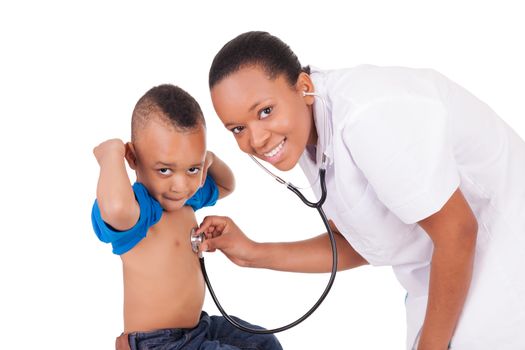 African american woman doctor with child isolated