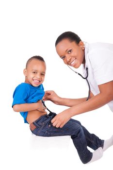 African american woman doctor with child isolated