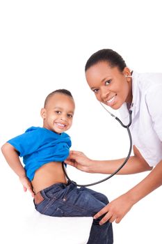 African american woman doctor with child isolated