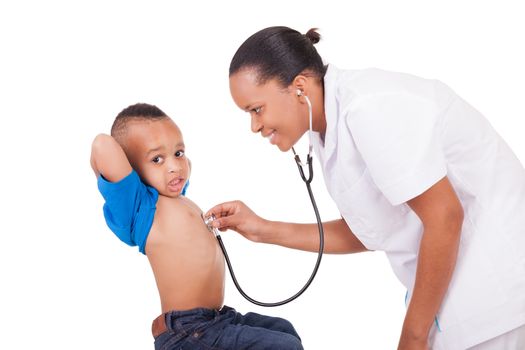 African american woman doctor with child isolated