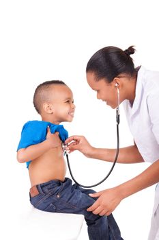 African american woman doctor with child isolated