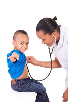 African american woman doctor with child isolated