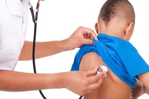 African american woman doctor with child isolated