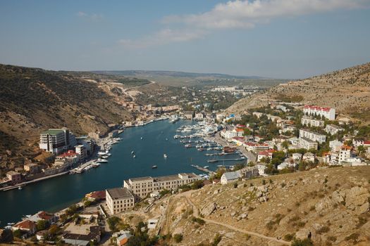 Coastal landscape of Balaklava, Crimea, Ukraine, sunny weather