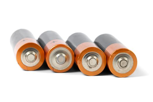 A set a of AA size batteries on white background