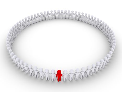 3d people form a very big circle but one is of different color