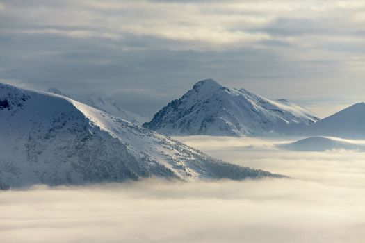 High mountain range in winter