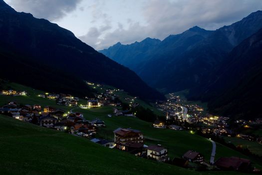 Beautiful town in a valley of the Alps in Austria