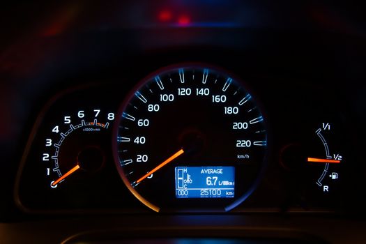 Speedometer of a car illuminated