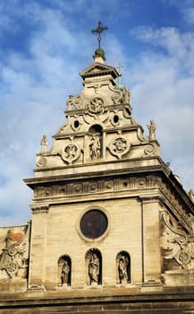 Ancient church on blue sky background. Lviv