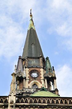 Ancient church on blue sky background. Lviv