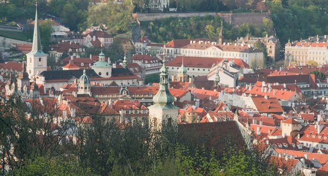 View of Prague from the Petrin hill at sunset