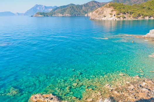 clear turquoise water and rocky shore