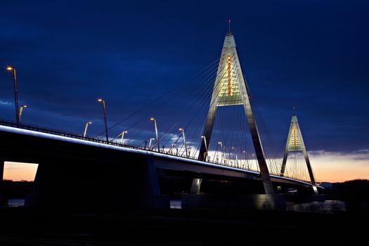 Highway bridge with night light