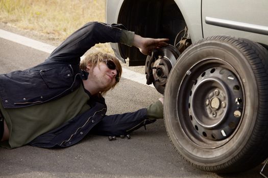 Changing wheels on a car