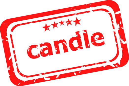 candle on red rubber stamp over a white background