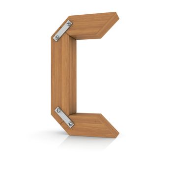 Wooden letter C. 3d ender on a white background