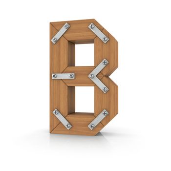 Wooden letter B. 3d render on a white background