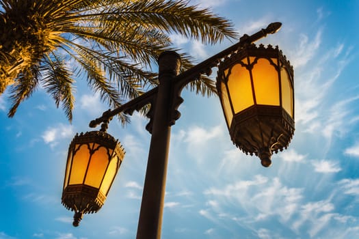 Arab street lanterns in the city of Dubai in the United Arab Emirates