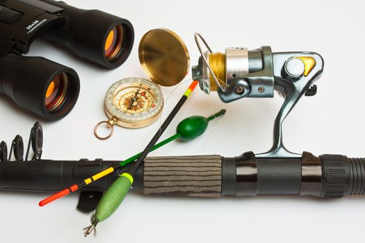Fishing gear is isolated on a white background