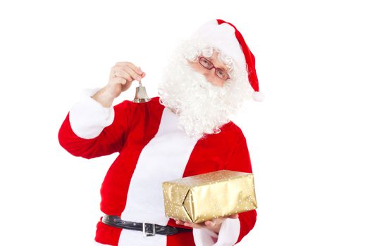 Santa Claus with bell and golden gift