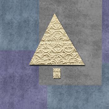 christmas card fir tree, paper and clothes scraps in pastel tones