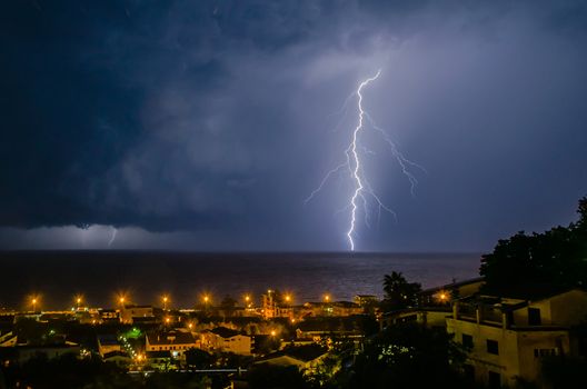 Lightning over the sea, night scene